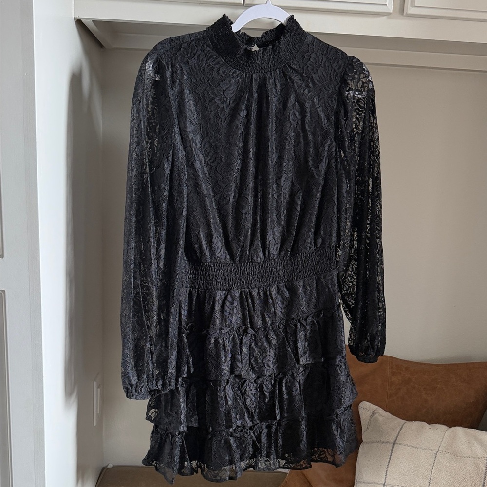 Express Black Long Sleeve Lace Dress